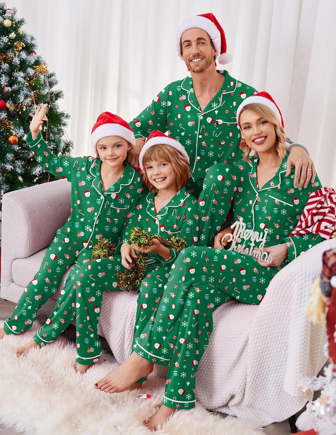 imageEkouaer Christmas Family Matching Pajamas Long Sleeve Button Down Pj Set Festival Party SleepwearGreenSanta Claus