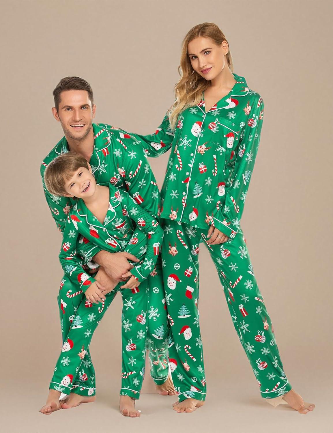 imageEkouaer Christmas Family Matching Pajamas Long Sleeve Button Down Pj Set Festival Party SleepwearGreenSanta Claus