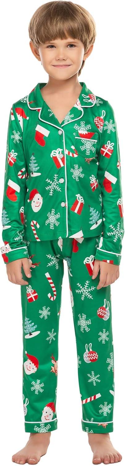 imageEkouaer Christmas Family Matching Pajamas Long Sleeve Button Down Pj Set Festival Party SleepwearGreenSanta Claus