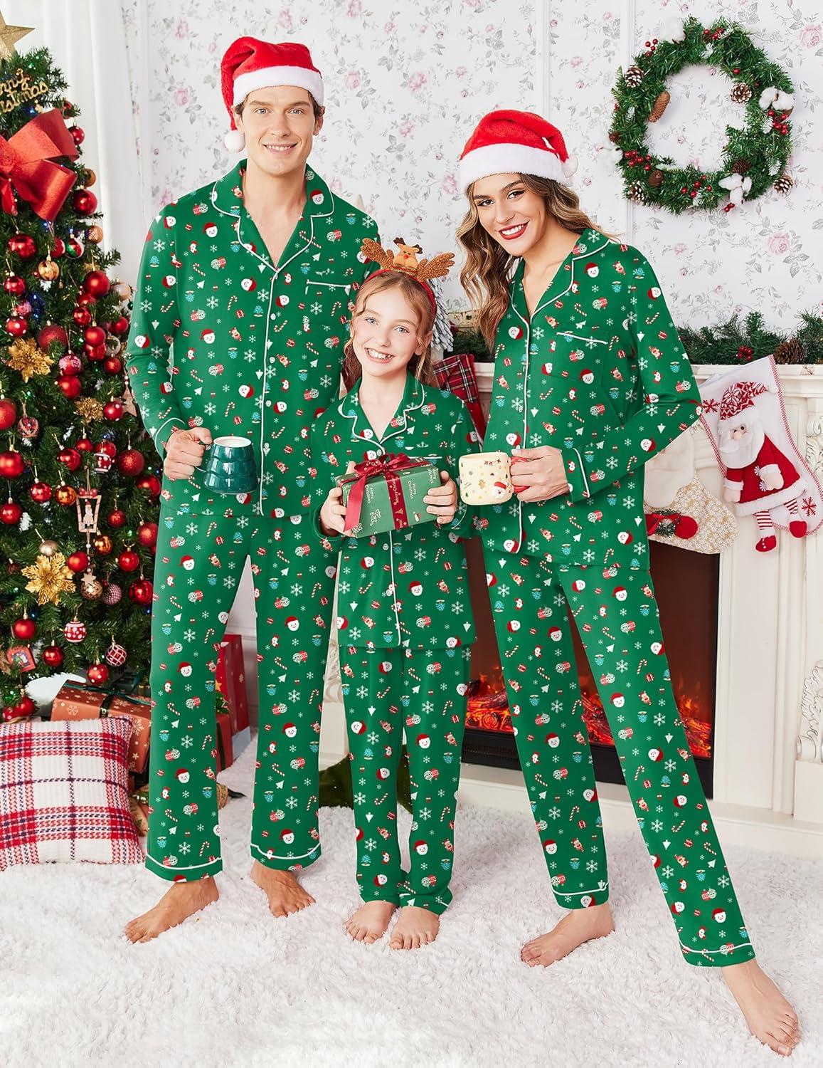 imageEkouaer Christmas Family Matching Pajamas Long Sleeve Button Down Pj Set Festival Party SleepwearGreenSanta Claus
