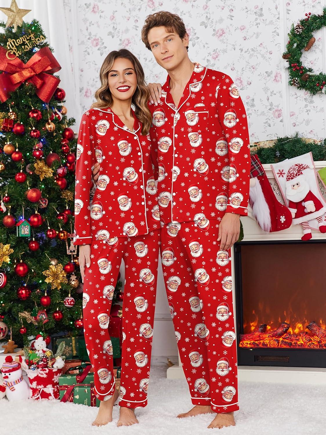 imageEkouaer Christmas Family Matching Pajamas Long Sleeve Button Down Pj Set Festival Party SleepwearRed Santa Claus
