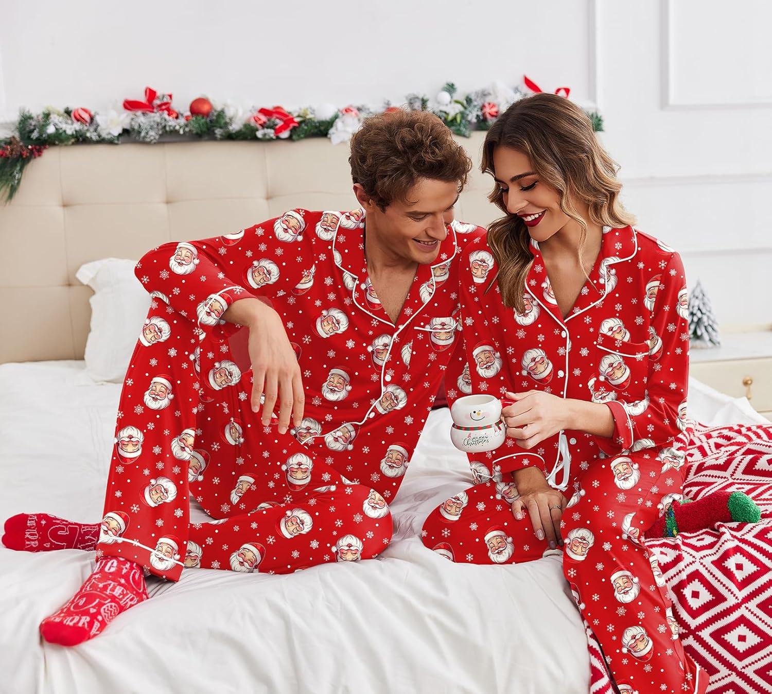 imageEkouaer Christmas Family Matching Pajamas Long Sleeve Button Down Pj Set Festival Party SleepwearRed Santa Claus