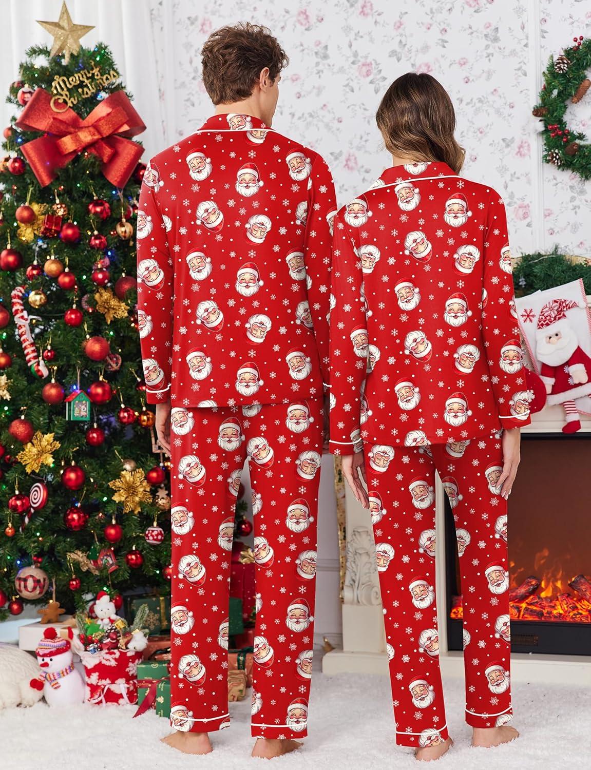 imageEkouaer Christmas Family Matching Pajamas Long Sleeve Button Down Pj Set Festival Party SleepwearRed Santa Claus