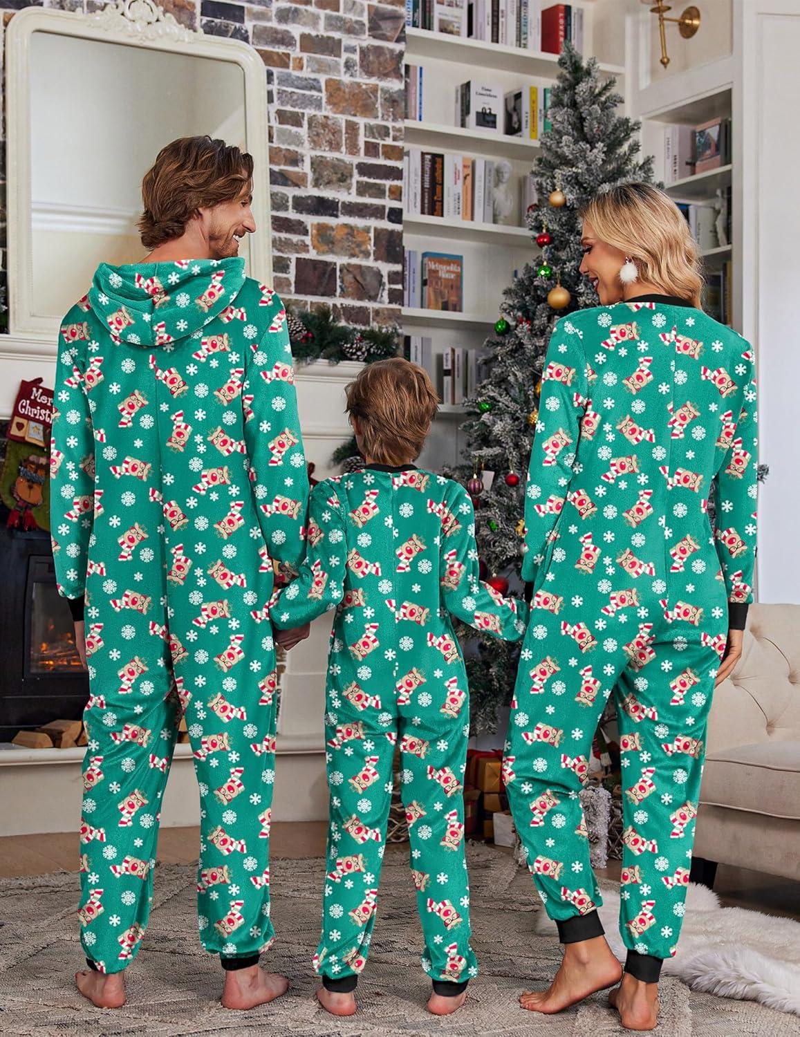 imageEkouaer Christmas Onesie Matching Family Fleece Hooded One Piece Zipper Long Sleeve Pajamas with Pockets SXXLChristmas Green