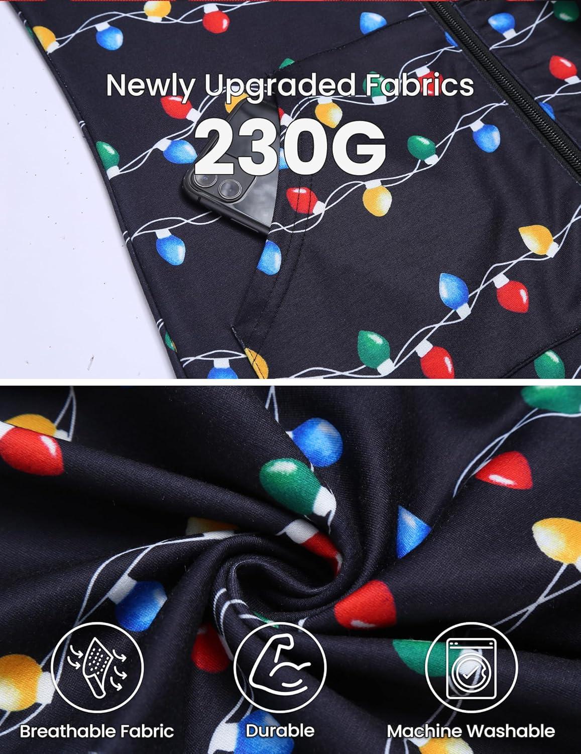 imageEkouaer Christmas Onesie for Couples Zipper Hooded Adult Matching Onesie Pajamas with PocketsChristmas Light