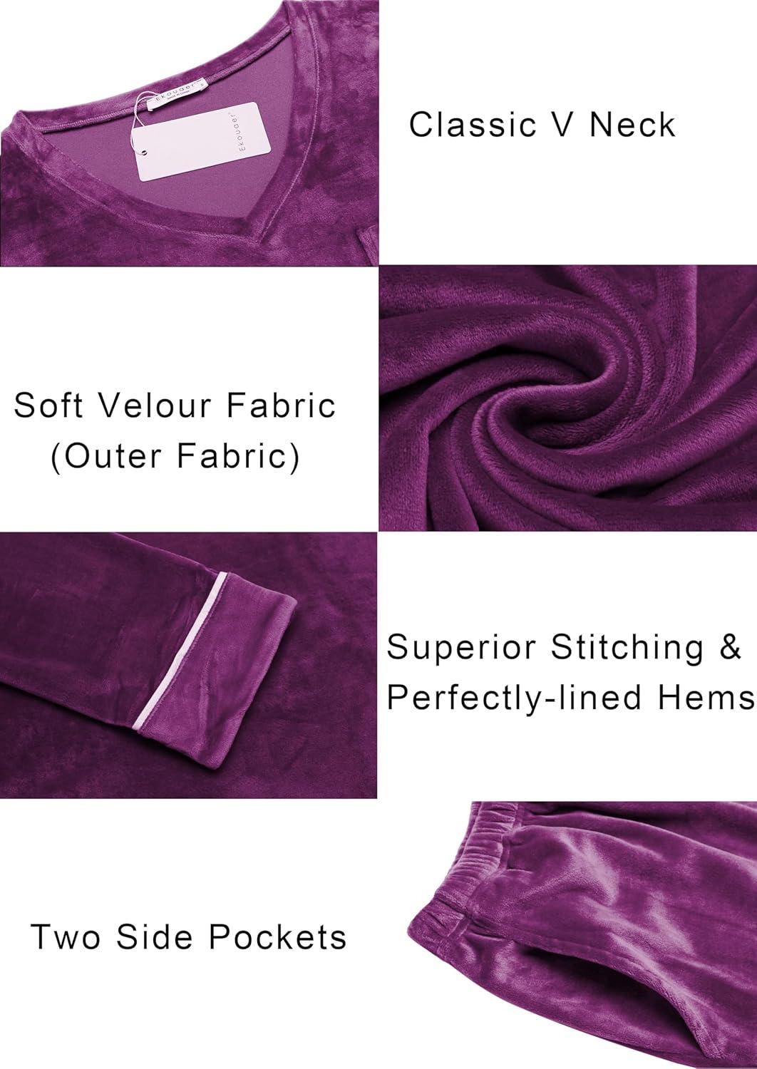 imageEkouaer Couples Matching Pajamas Sets Velvet PJs Set for Men and Women Velour Long Sleeve Sleepwear SXXLPurple