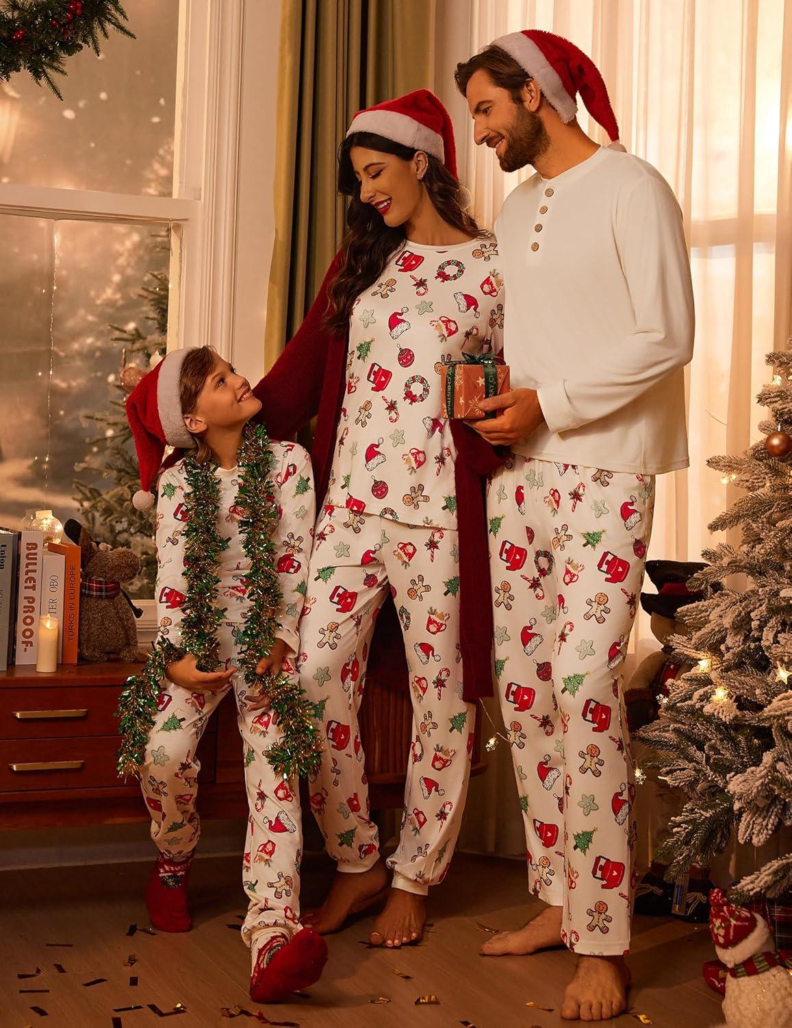 imageEkouaer Family Christmas Pajamas Matching Sets Womens Mens Pjs Long Sleeve Sleepwear Holiday Lounge SetsChristmas Elements