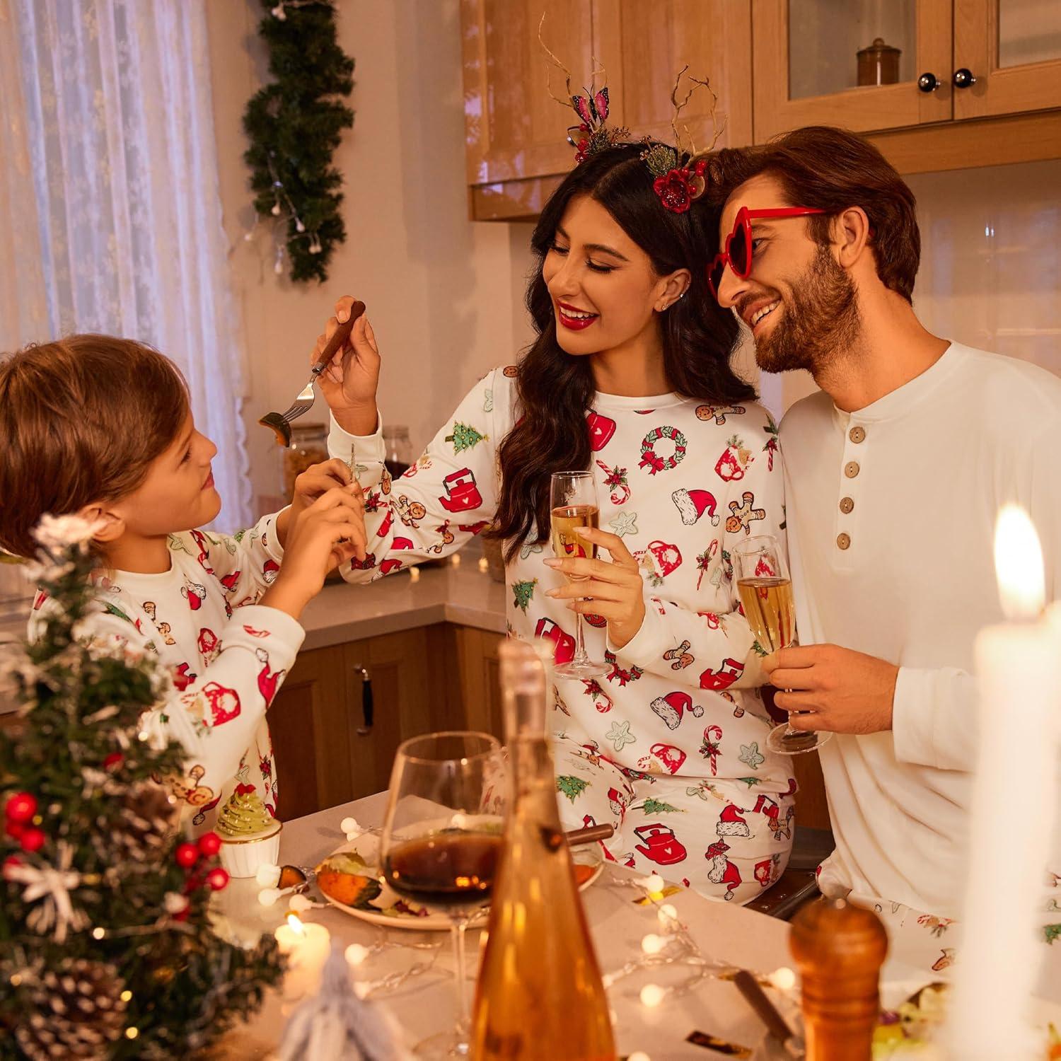 imageEkouaer Family Christmas Pajamas Matching Sets Womens Mens Pjs Long Sleeve Sleepwear Holiday Lounge SetsChristmas Elements