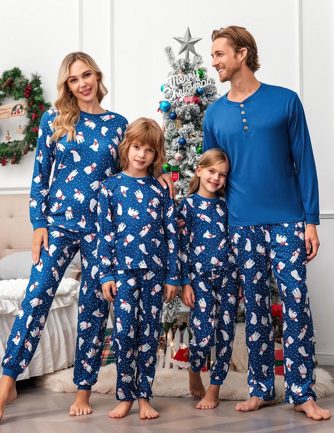 imageEkouaer Family Christmas Pajamas Matching Sets Womens Mens Pjs Long Sleeve Sleepwear Holiday Lounge SetsNavypolar Bear