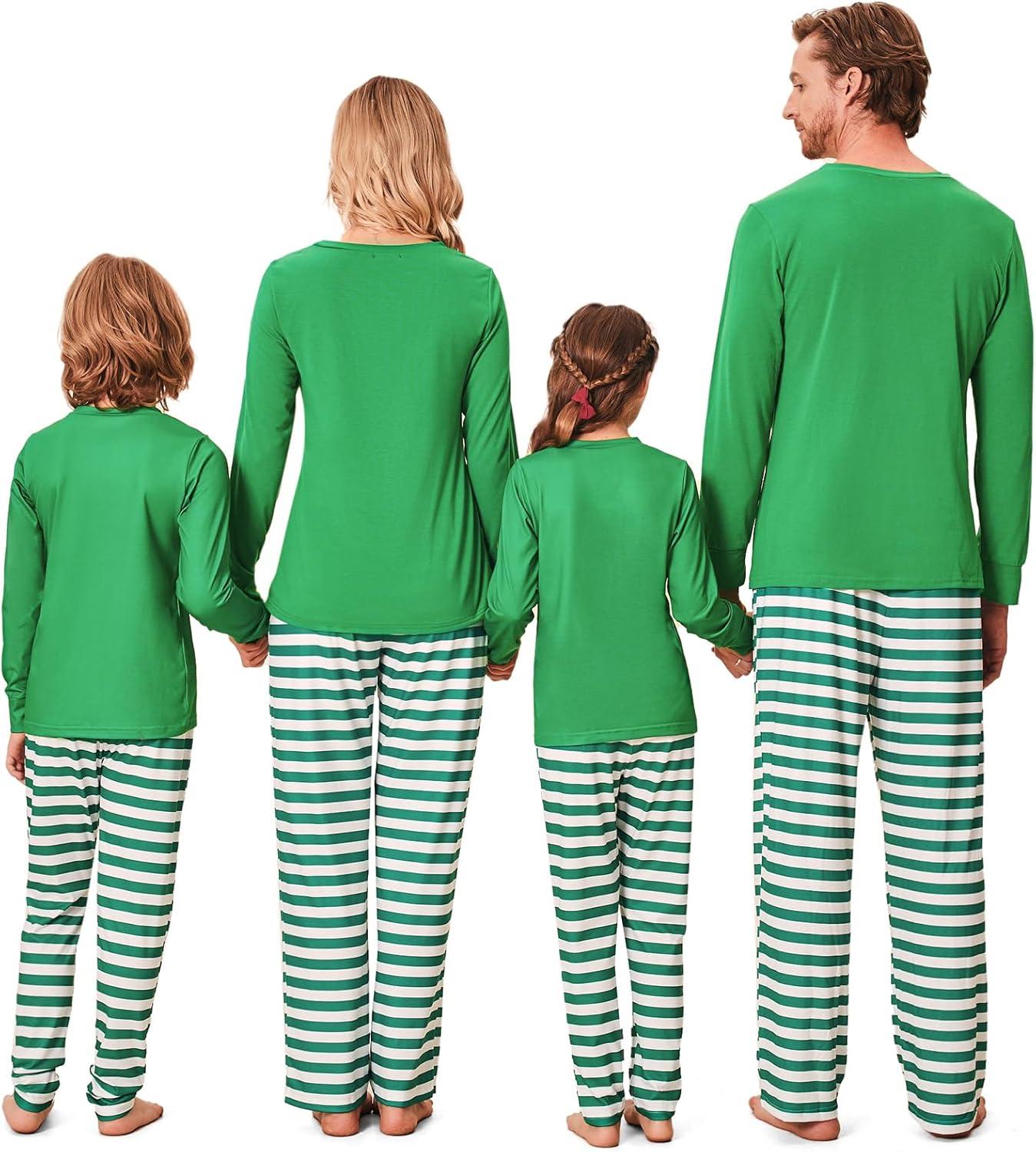 imageEkouaer Family Pajamas Matching Sets Couples Long Sleeve Christmas Pjs Top with Long Green Stripe Pants PAT4 M