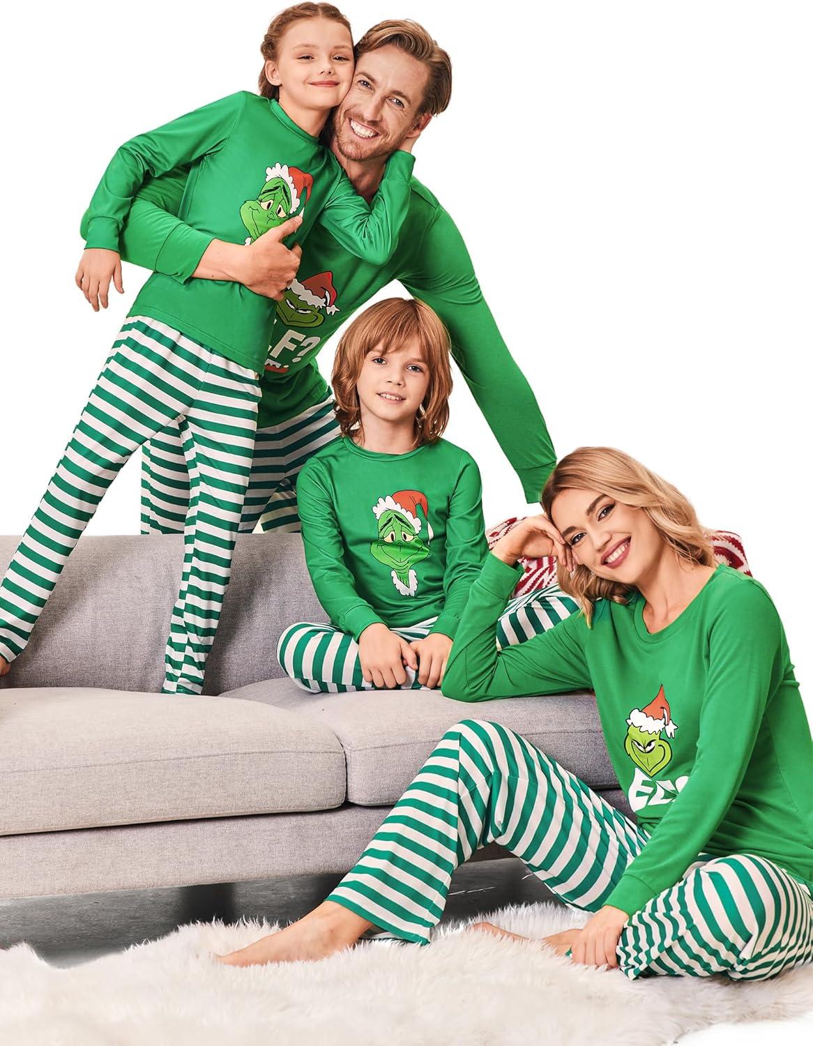 imageEkouaer Family Pajamas Matching Sets Couples Long Sleeve Christmas Pjs Top with Long Green Stripe Pants PAT4 M