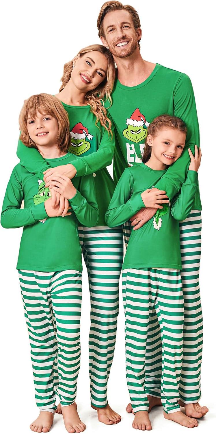 imageEkouaer Family Pajamas Matching Sets Couples Long Sleeve Christmas Pjs Top with Long Green Stripe Pants PAT4 M