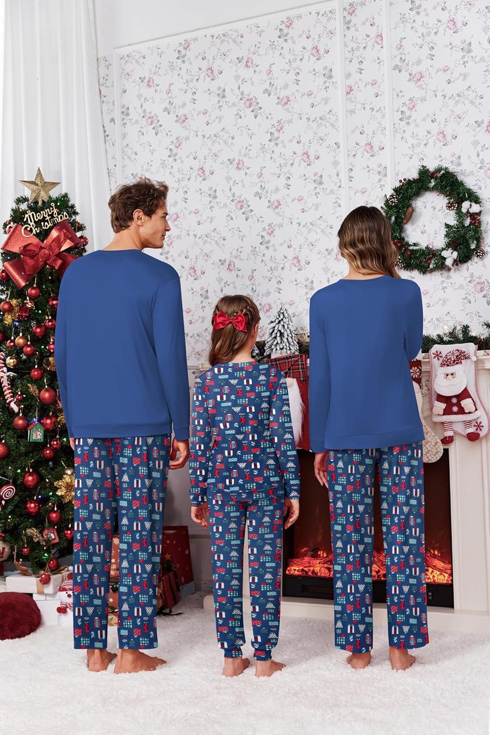 imageEkouaer Matching Family Sets Christmas Pajamas Set Xmas PJS Sleepwear Soft Christmas Matching JammiesChristmas Gift Navy Blue