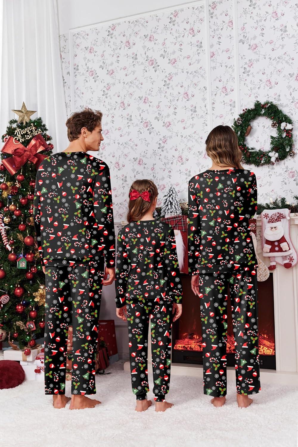 imageEkouaer Matching Family Sets Christmas Pajamas Set Xmas PJS Sleepwear Soft Christmas Matching JammiesChristmas Hat Black