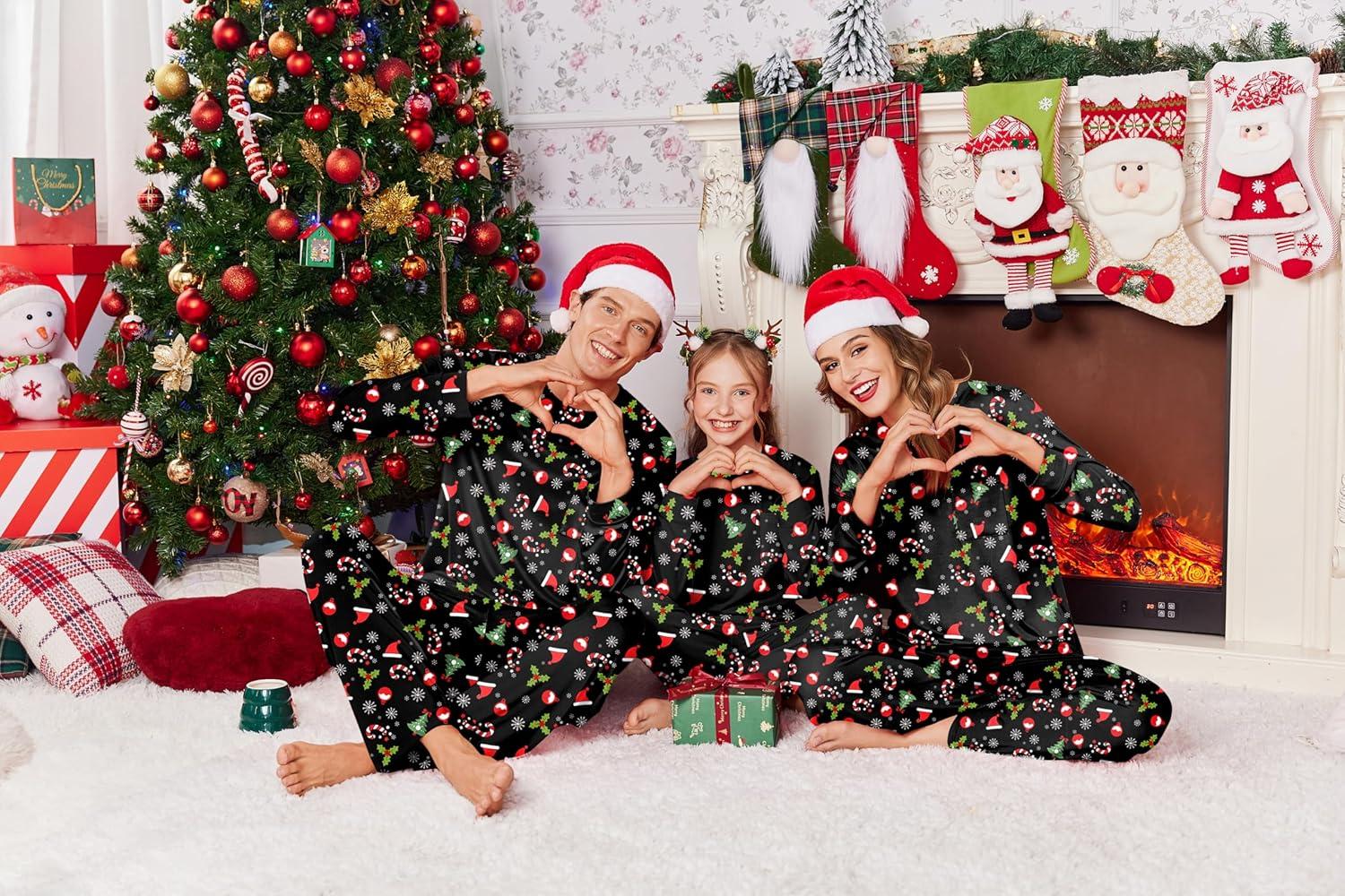 imageEkouaer Matching Family Sets Christmas Pajamas Set Xmas PJS Sleepwear Soft Christmas Matching JammiesChristmas Hat Black