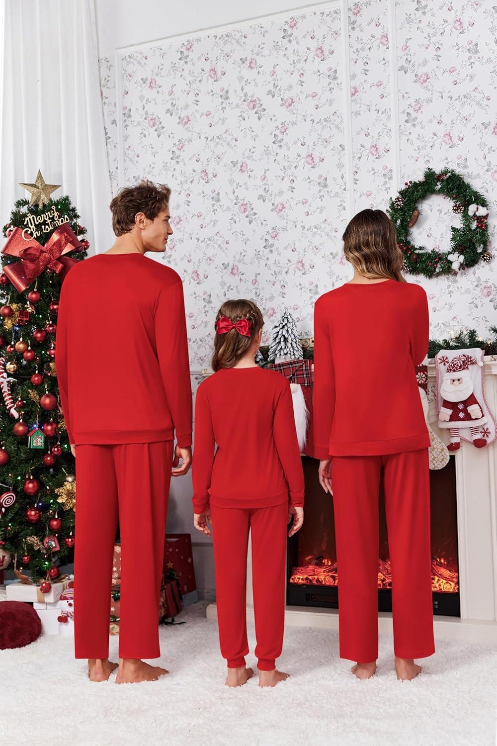imageEkouaer Matching Family Sets Christmas Pajamas Set Xmas PJS Sleepwear Soft Christmas Matching JammiesWine Red