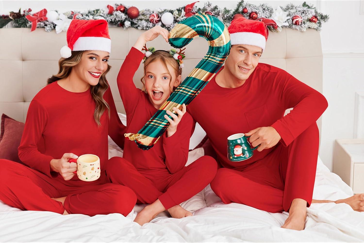 imageEkouaer Matching Family Sets Christmas Pajamas Set Xmas PJS Sleepwear Soft Christmas Matching JammiesWine Red