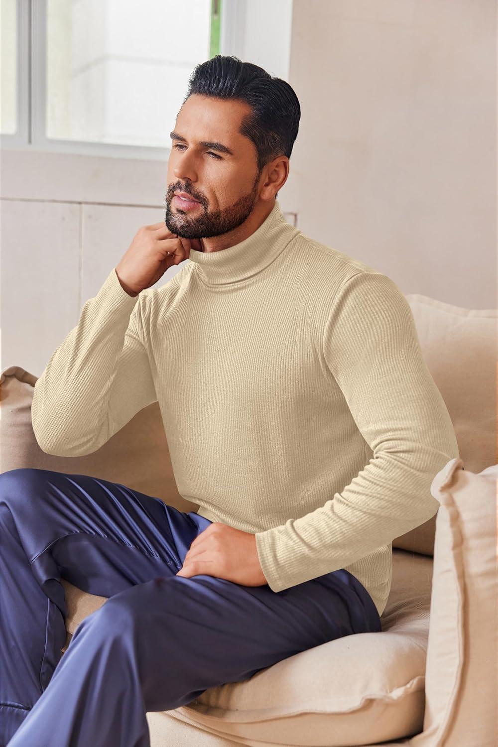 imageEkouaer Mens Turtleneck Shirts Ribbed Lightweight Sweater Long Sleeve Casual Pullover Thermal Undershirts SXXLLight Khaki