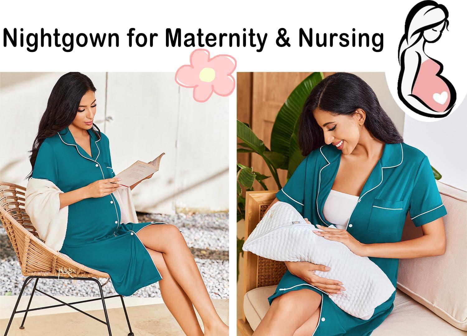 imageEkouaer Nightgowns for Women Button Down Sleepshirt Short Sleeve Nightshirt Boyfriend Pajamas V Neck Nightdress SXXXLBlue Green