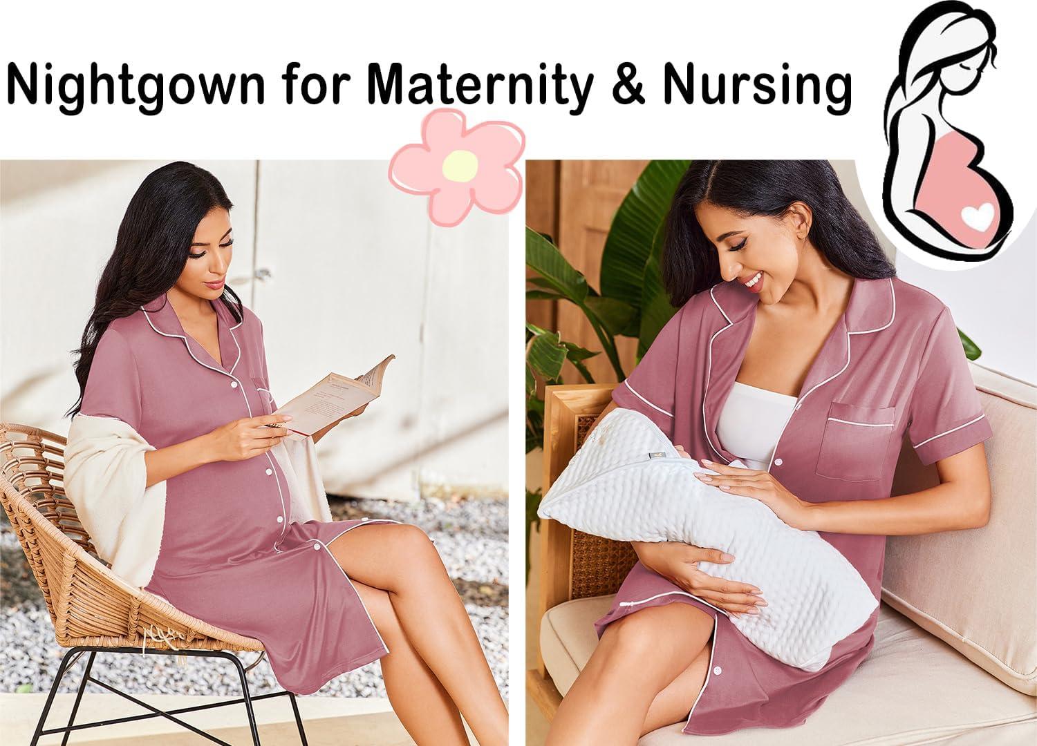 imageEkouaer Nightgowns for Women Button Down Sleepshirt Short Sleeve Nightshirt Boyfriend Pajamas V Neck Nightdress SXXXLGrey Purple