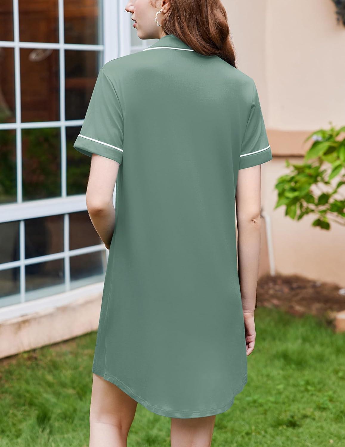 imageEkouaer Nightgowns for Women Button Down Sleepshirt Short Sleeve Nightshirt Boyfriend Pajamas V Neck Nightdress SXXXLMint Green