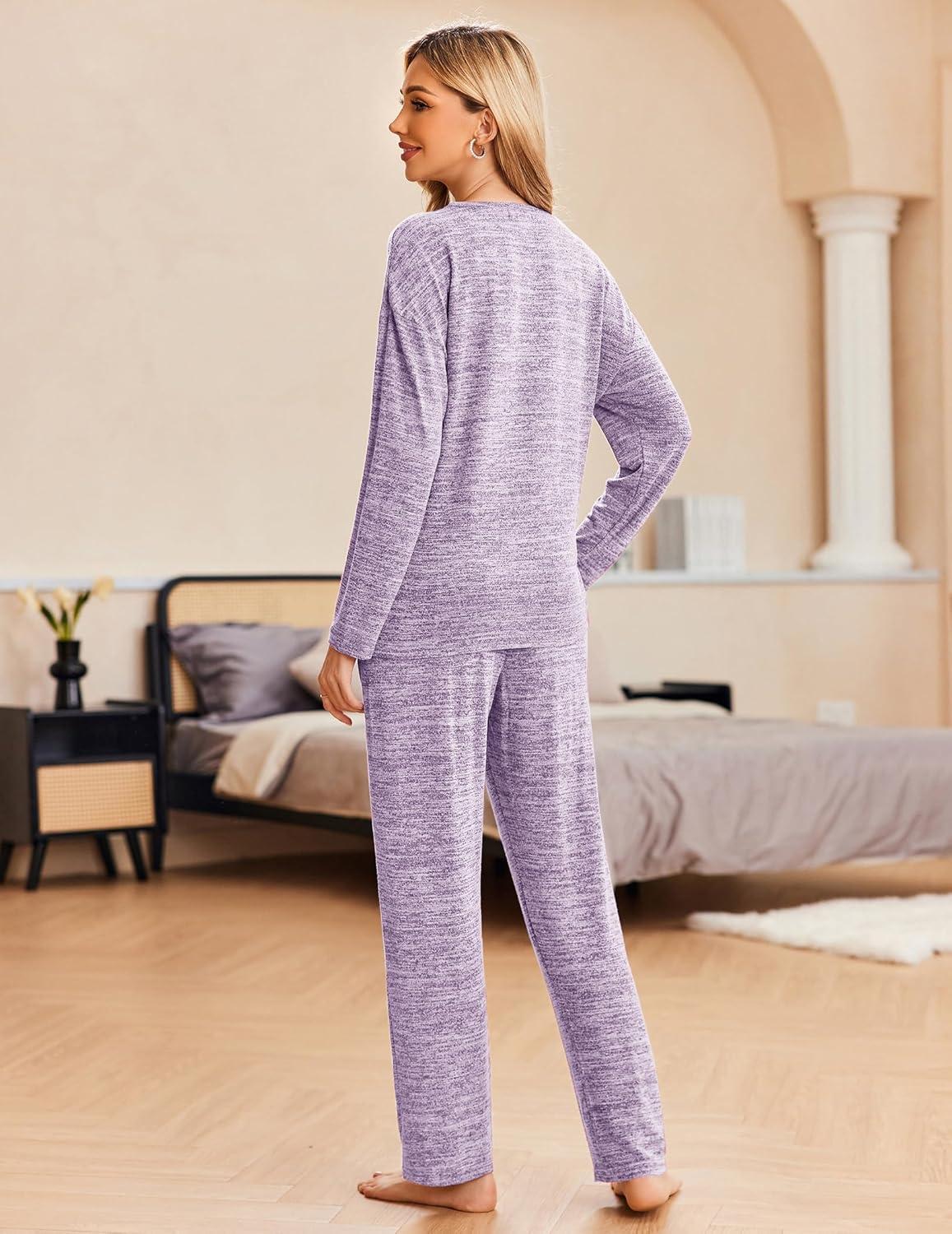 imageEkouaer Pajama Set Womens Long Sleeve Sleepwear Pullover Top and Pants Cozy Loungewear Soft Pjs Lounge Set with Pockets SXXLPink