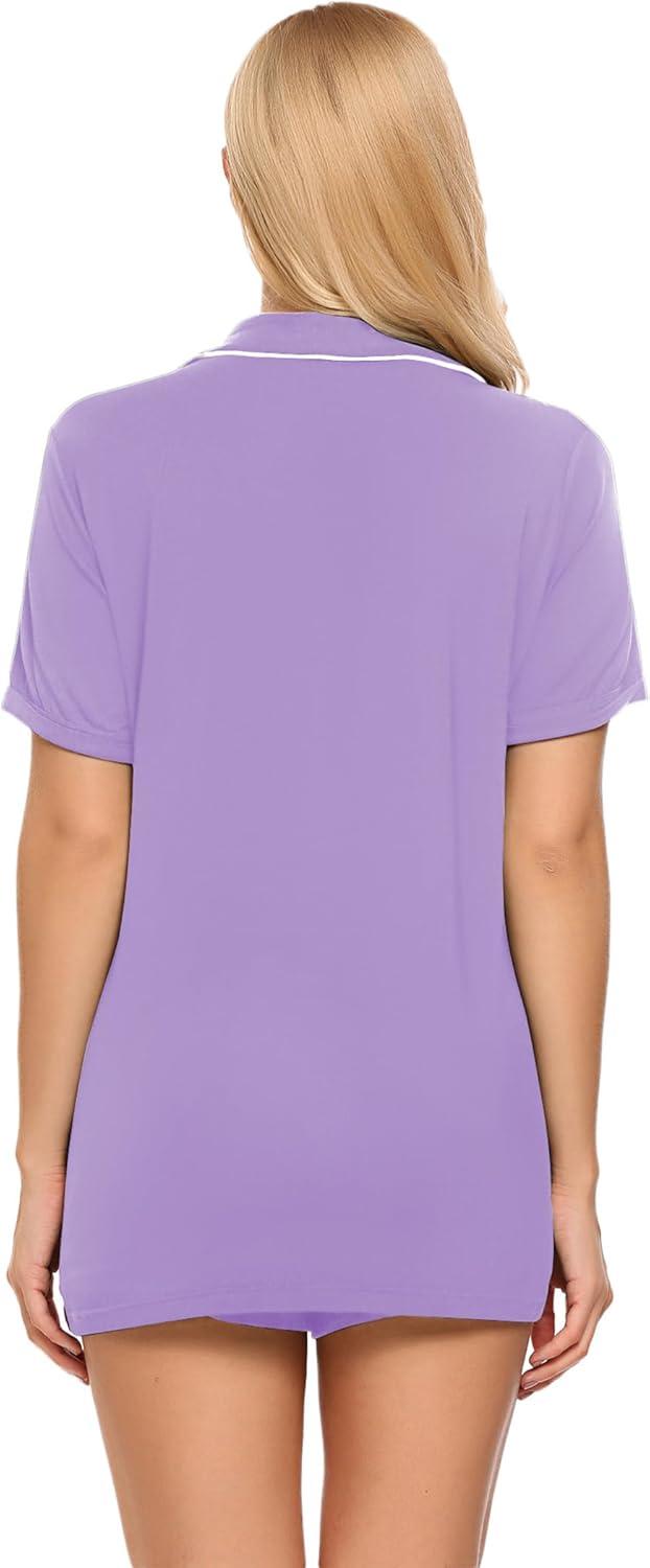 imageEkouaer Pajamas Set for Women Short Sleeve Sleepwear Button Down Pjs Soft 2 Piece Lounge Sets XSXXXLLavender