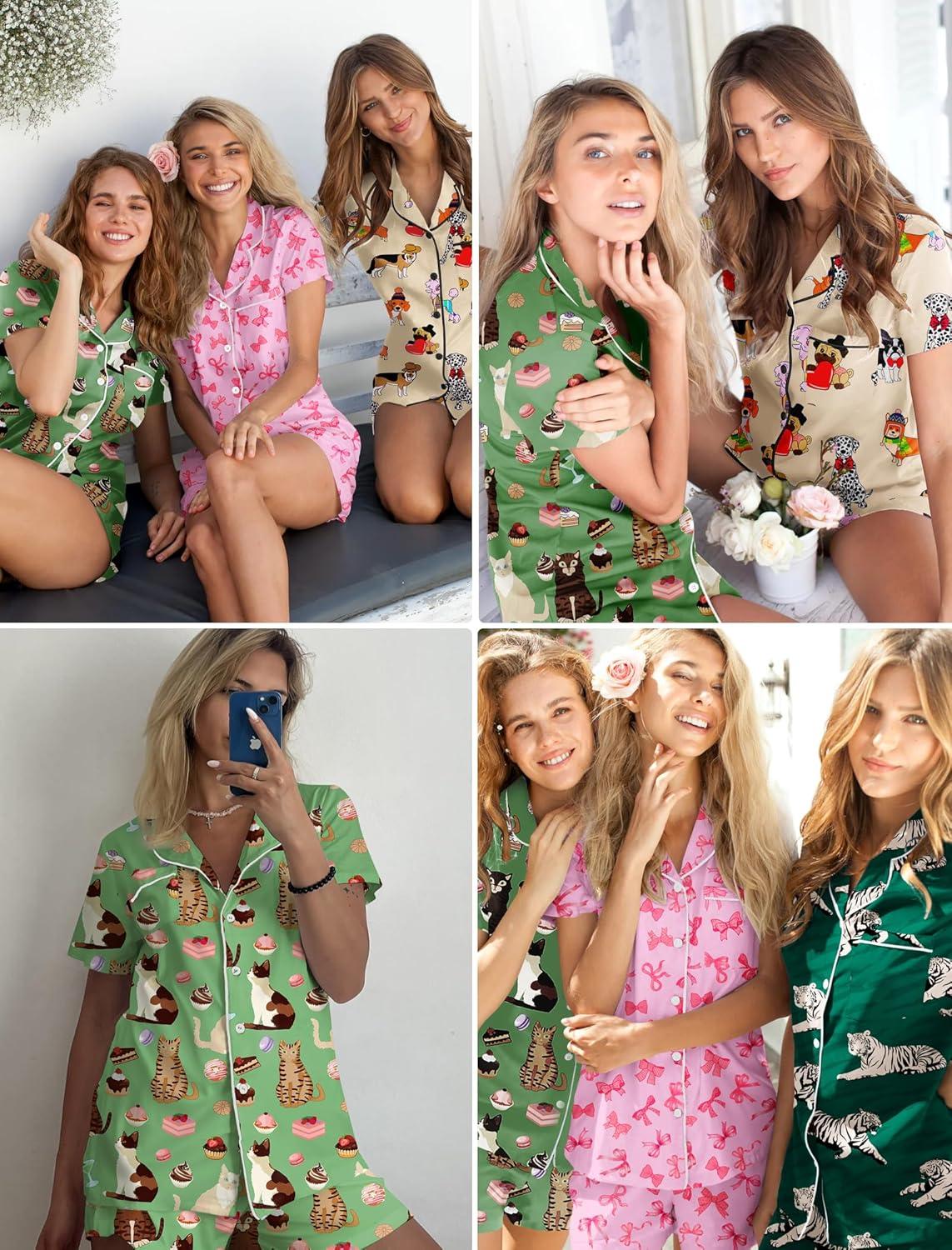 imageEkouaer Pajamas Set for Women Short Sleeve Sleepwear Button Down Pjs Soft 2 Piece Lounge Sets XSXXXLRed Heart Print