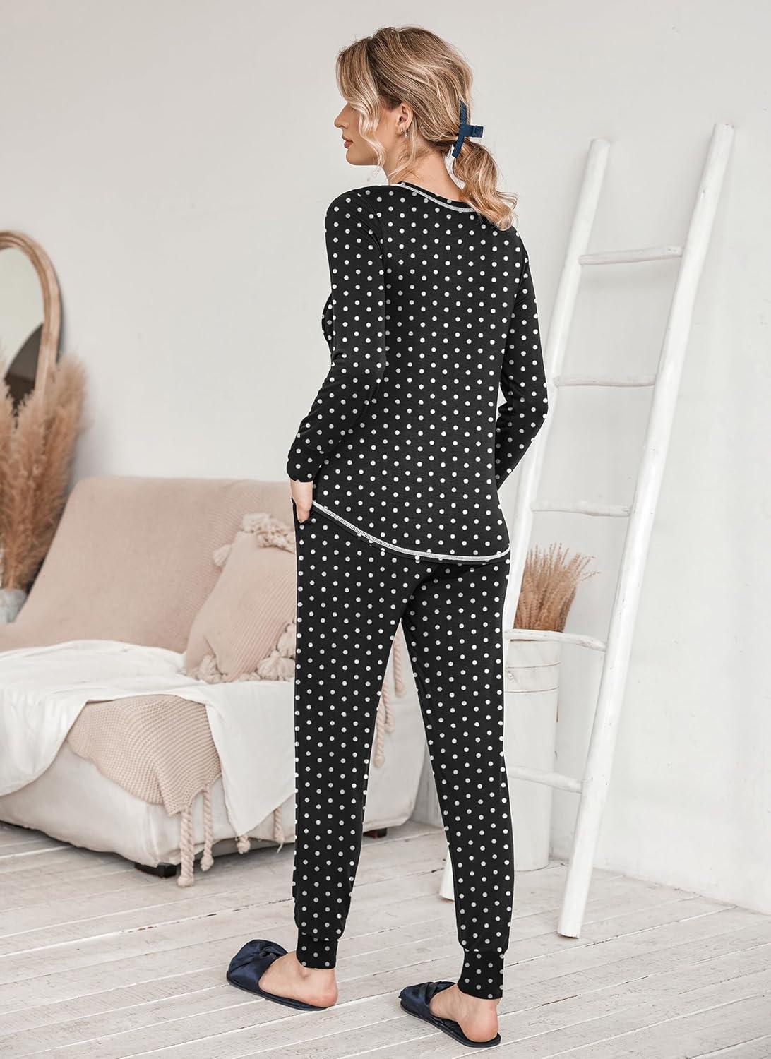 imageEkouaer Pajamas Womens Long Sleeve Sleepwear with Long Pants Soft Loungewear Pj Set SXXLBlack Small Point