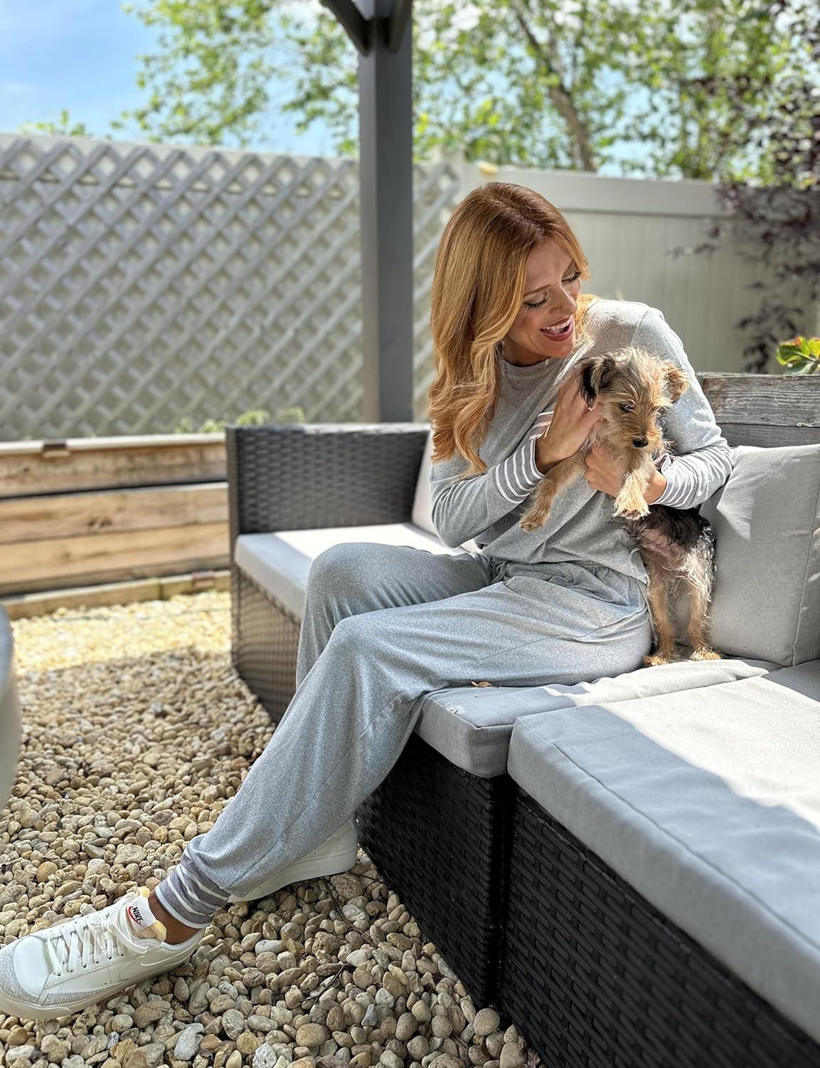 imageEkouaer Pajamas Womens Long Sleeve Sleepwear with Long Pants Soft Loungewear Pj Set SXXLLight Grey
