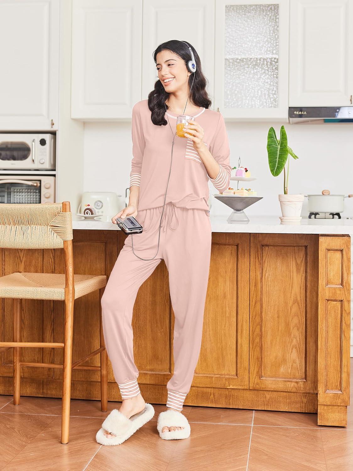 imageEkouaer Pajamas Womens Long Sleeve Sleepwear with Long Pants Soft Loungewear Pj Set SXXLMauve