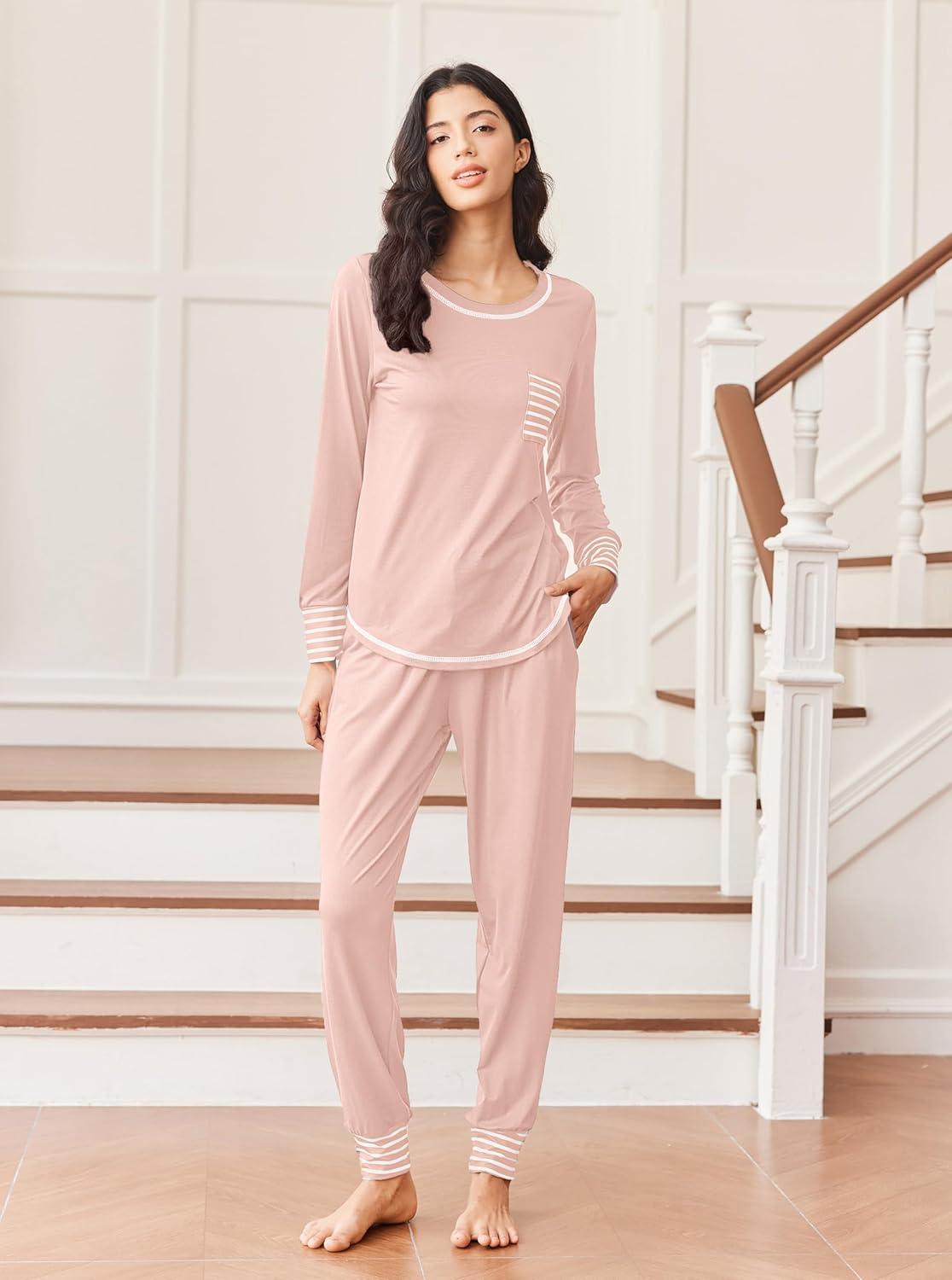 imageEkouaer Pajamas Womens Long Sleeve Sleepwear with Long Pants Soft Loungewear Pj Set SXXLMauve