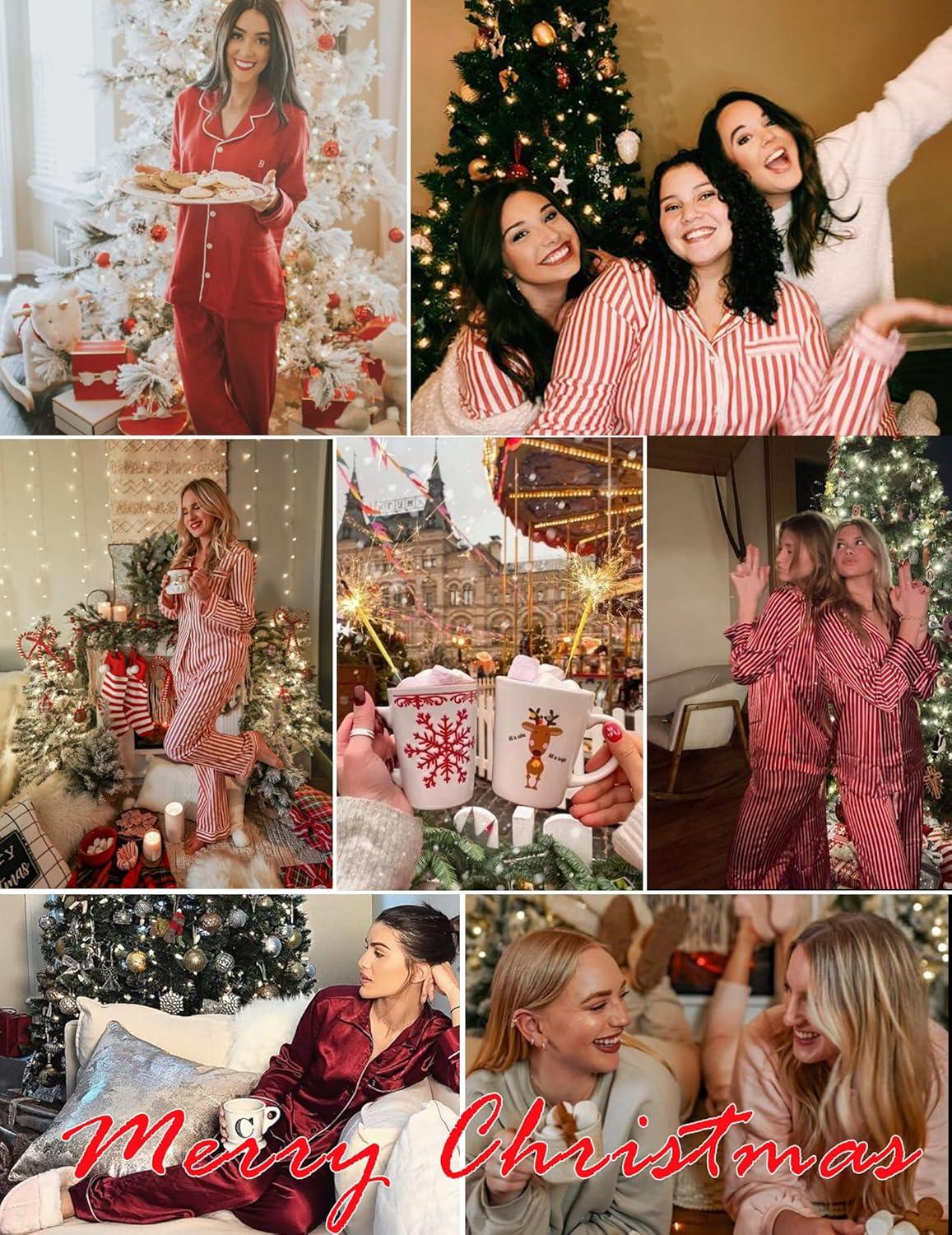 imageEkouaer Silk Pajamas for Women Button Down Satin Pj Set Soft Long Sleeve 2 Piece Sleepwear Loungewear SXXLPitaya Purple