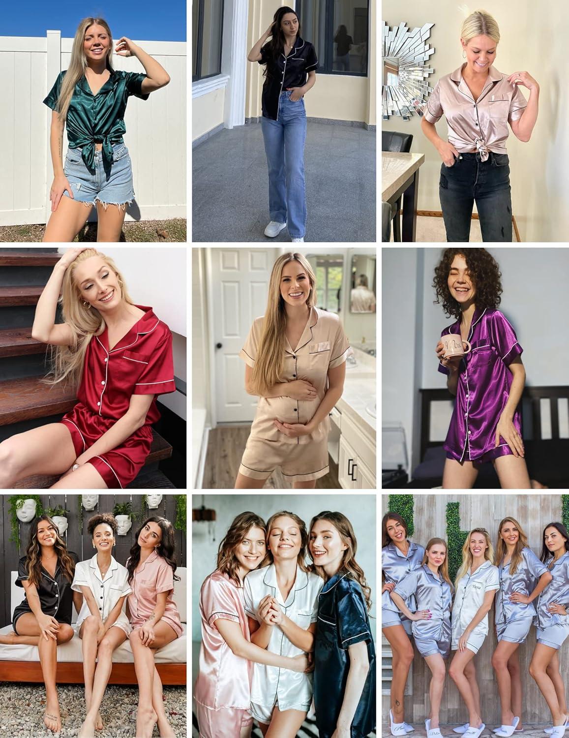 imageEkouaer Silk Pajamas for Women Short Sleeve Sleepwear Soft Button Down Loungewear 2 Piece Satin Pjs Shorts SetLeopard Rose