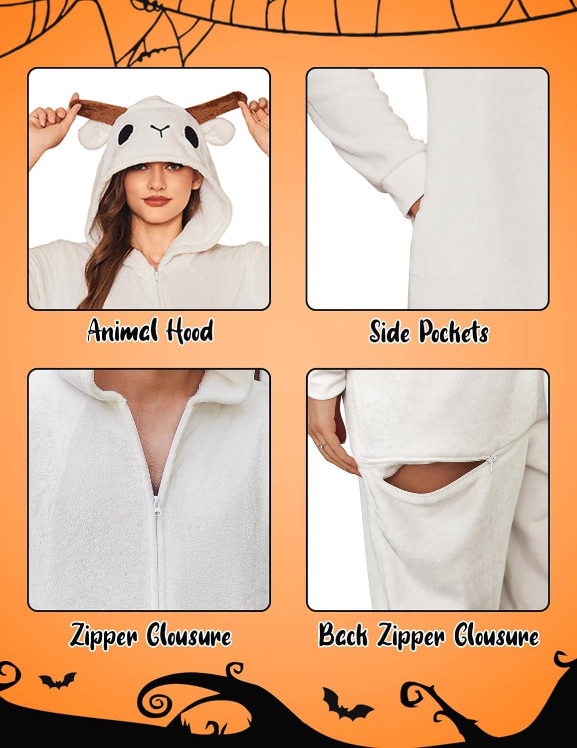 imageEkouaer Unisex Adult Animal Onesie One Piece Fleece Pajamas Halloween Costume Sleepwear HomewearGoat