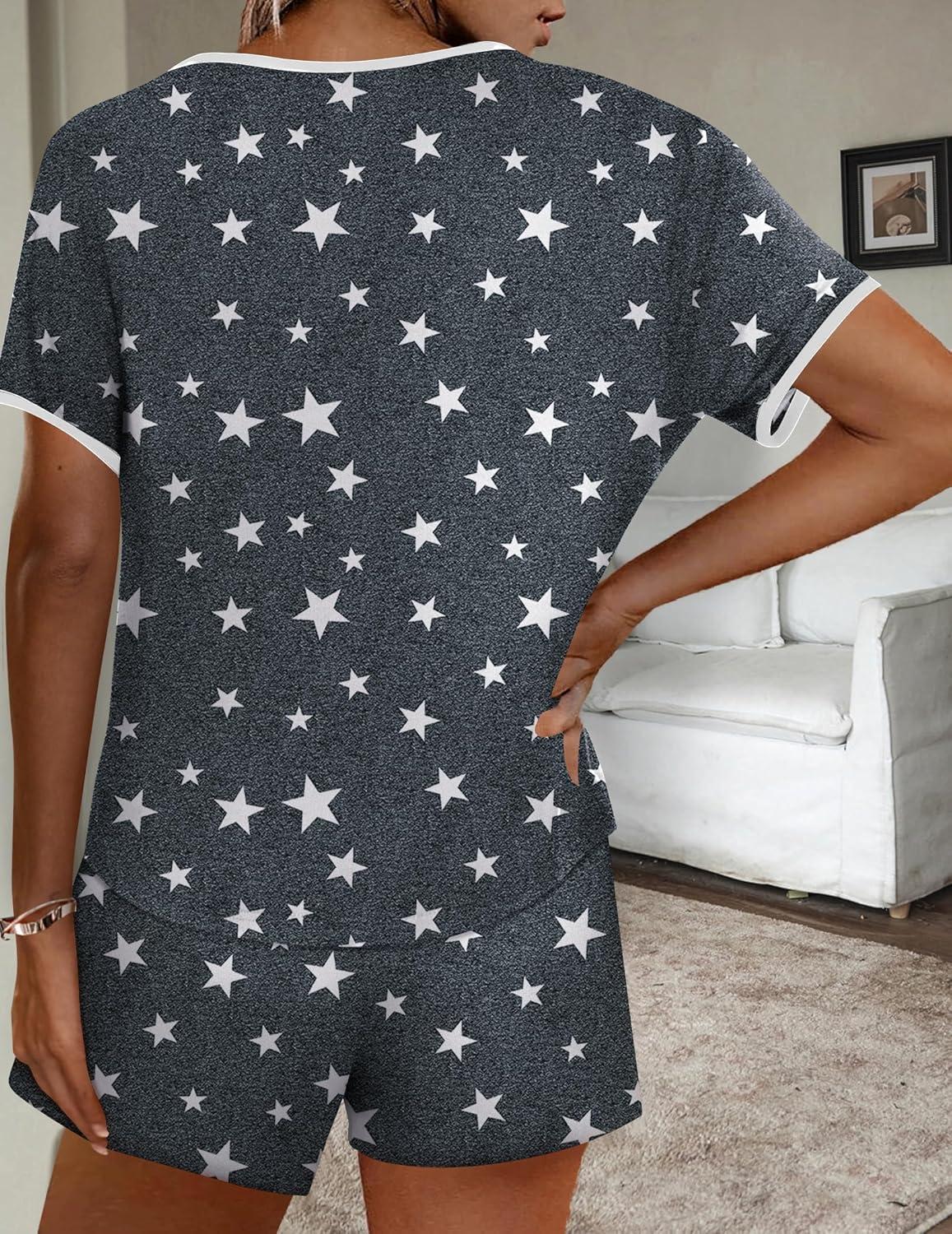 imageEkouaer Women Pajama Set Casual Short SetGrey Stars
