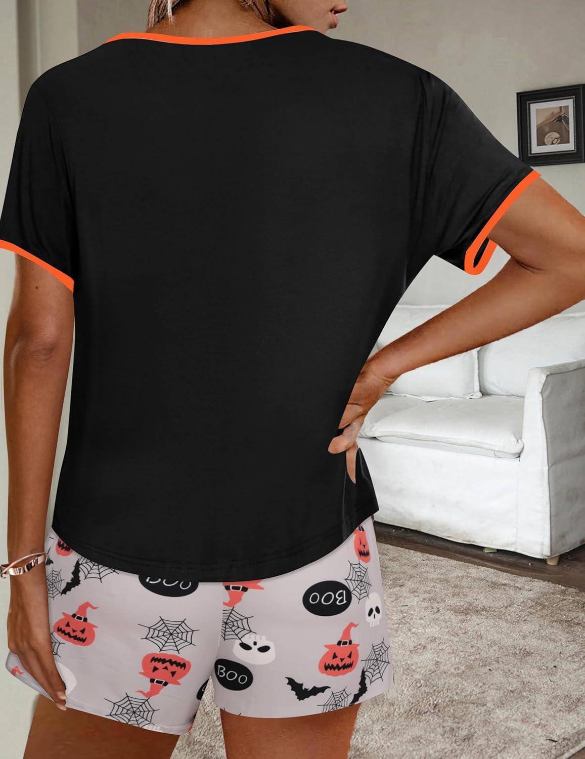 imageEkouaer Women Pajama Set Casual Short SetHelloween Print