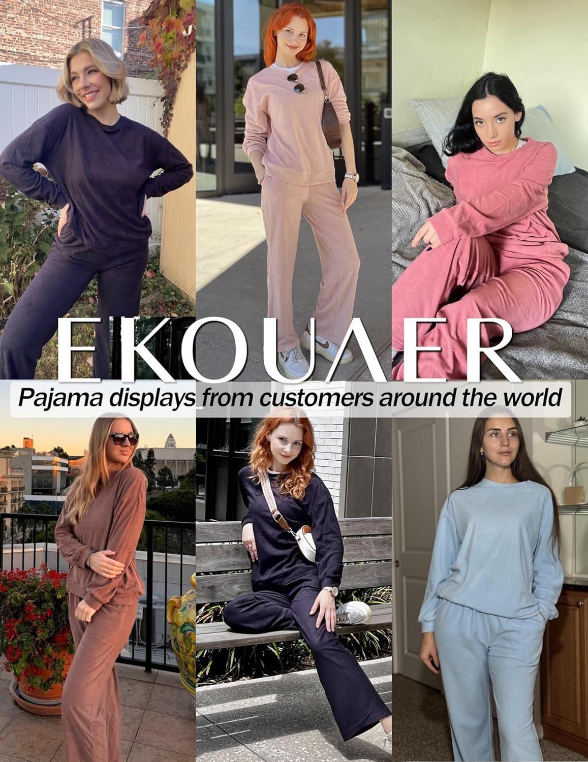 imageEkouaer Womens Pajama Sets Fuzzy Fleece Long Sleeve Sleepwear Comfy Pjs 2 Piece Lounge Set Nightwear with Poeckts SXXLKhaki