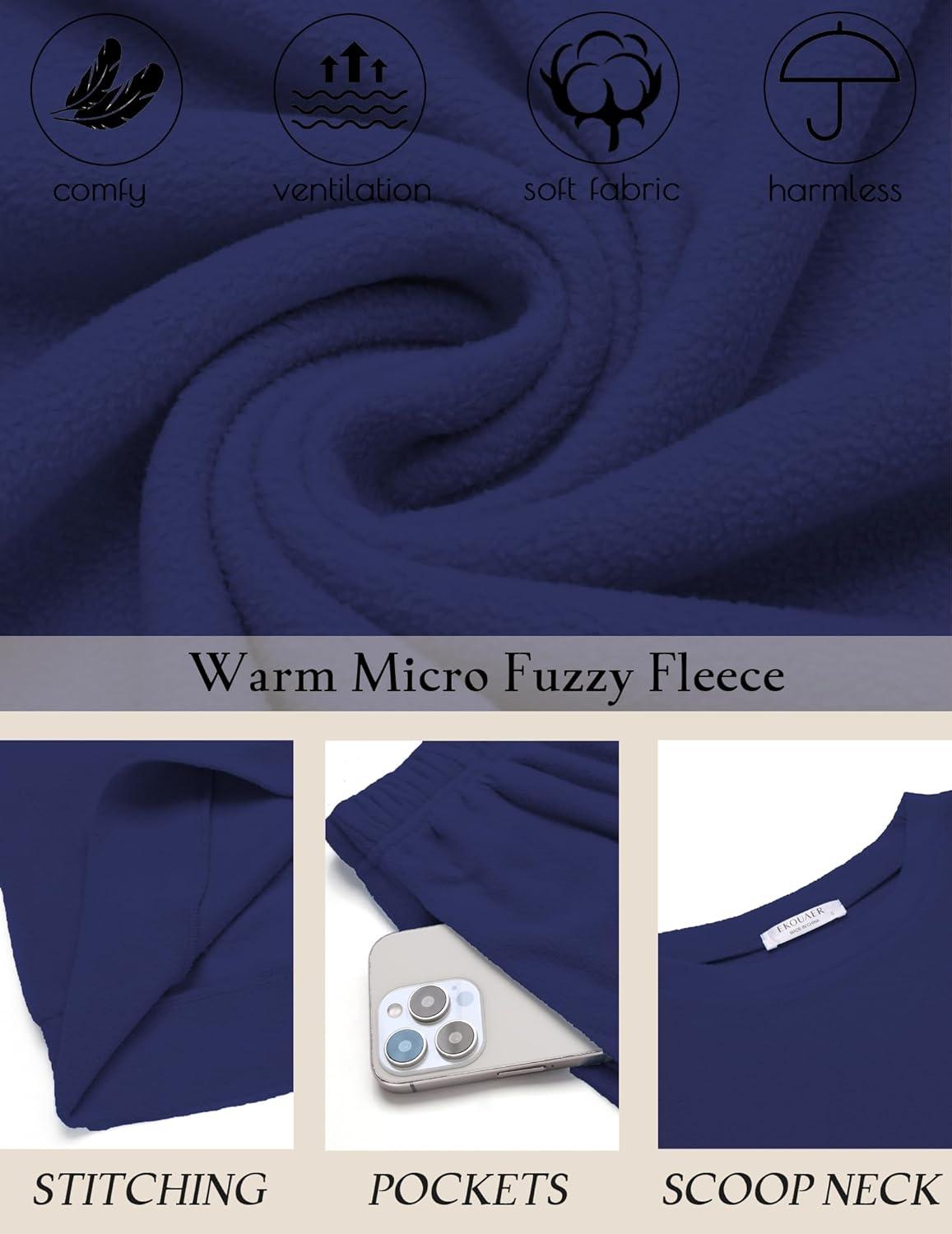 imageEkouaer Womens Pajama Sets Fuzzy Fleece Long Sleeve Sleepwear Comfy Pjs 2 Piece Lounge Set Nightwear with Poeckts SXXLNavy Blue