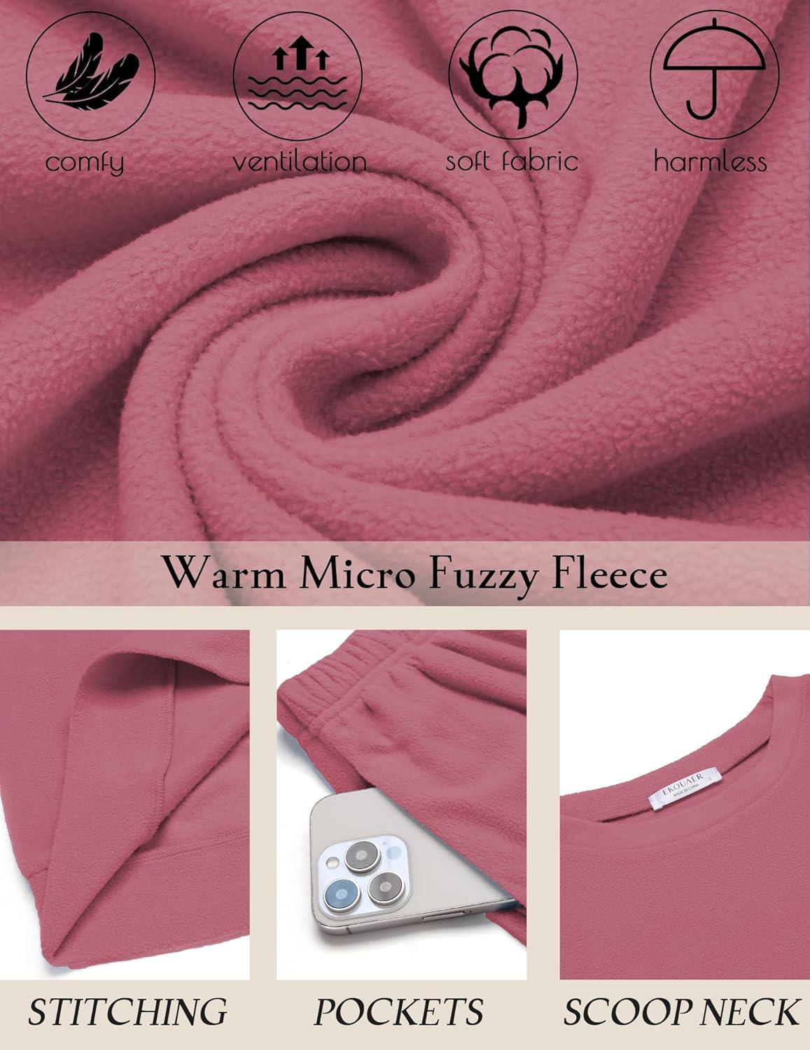 imageEkouaer Womens Pajama Sets Fuzzy Fleece Long Sleeve Sleepwear Comfy Pjs 2 Piece Lounge Set Nightwear with Poeckts SXXLPale Violet Red
