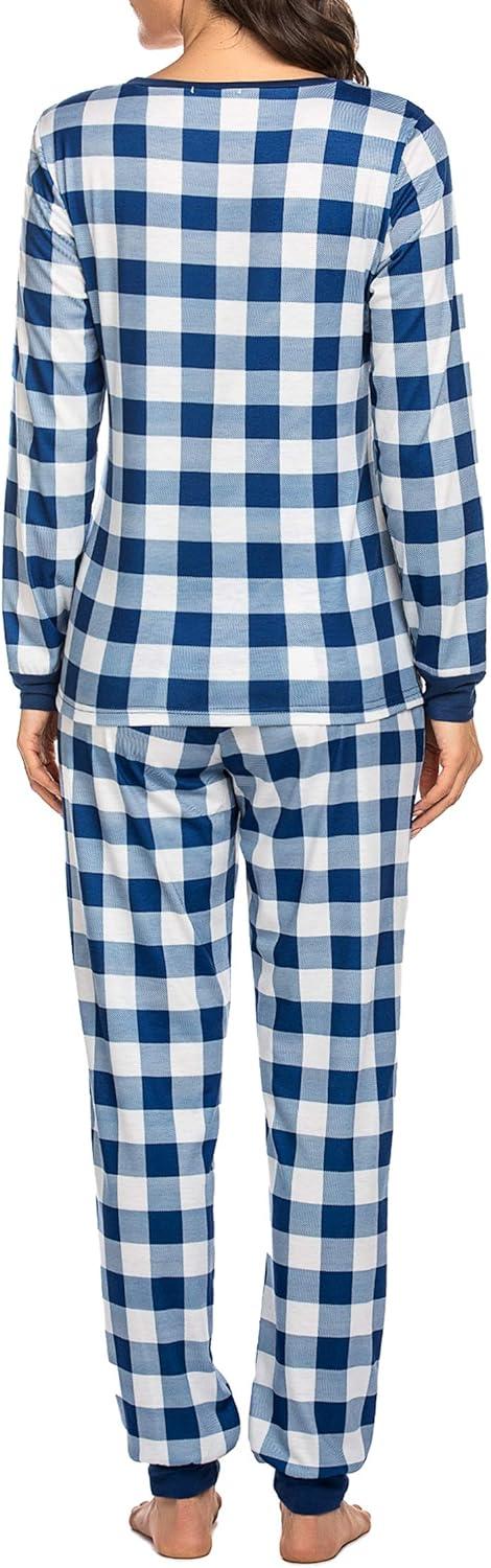imageEkouaer Womens Pajamas Sets Long Sleeve Tops with Jogger Pants Soft Pjs Lounge Set Outfits with PocketsBlue Plaid
