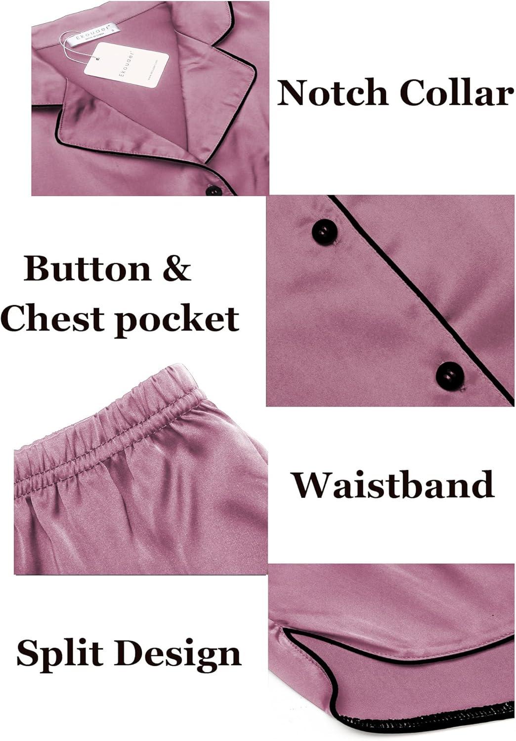 imageEkouaer Womens Silk Satin Pajamas Set Short Sleeve Sleepwear Button Down Loungewear 2 Piece Pjs Shorts Set S5X Plus SizeBurgundy