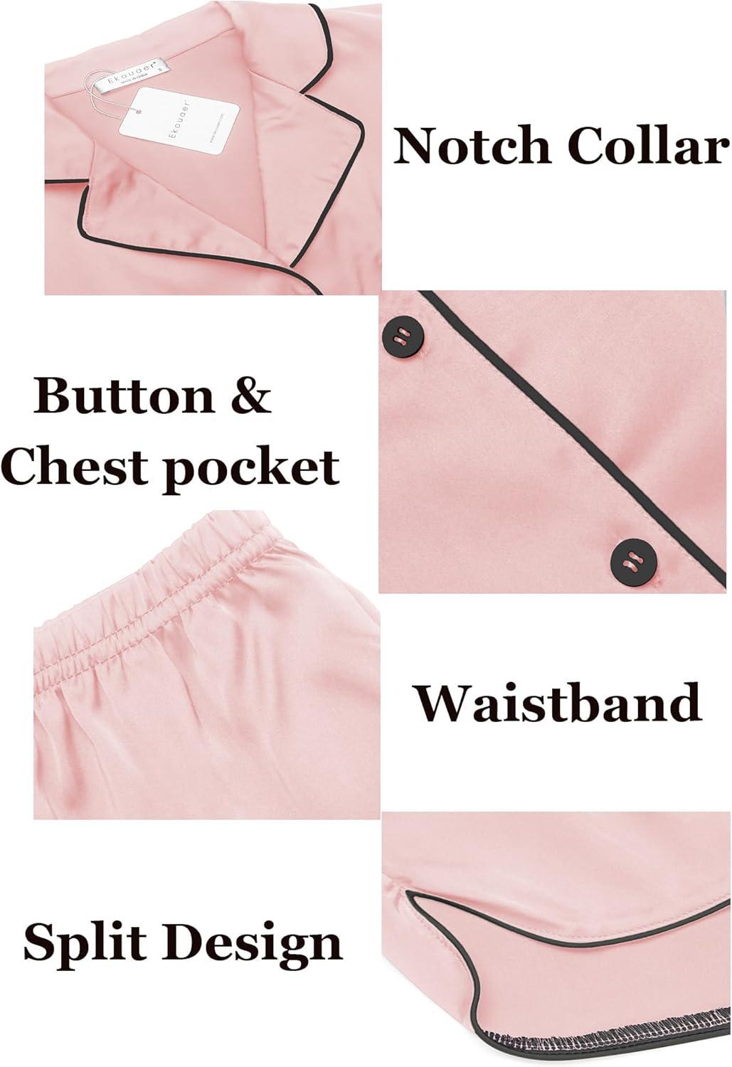 imageEkouaer Womens Silk Satin Pajamas Set Short Sleeve Sleepwear Button Down Loungewear 2 Piece Pjs Shorts Set S5X Plus SizeDark Pink