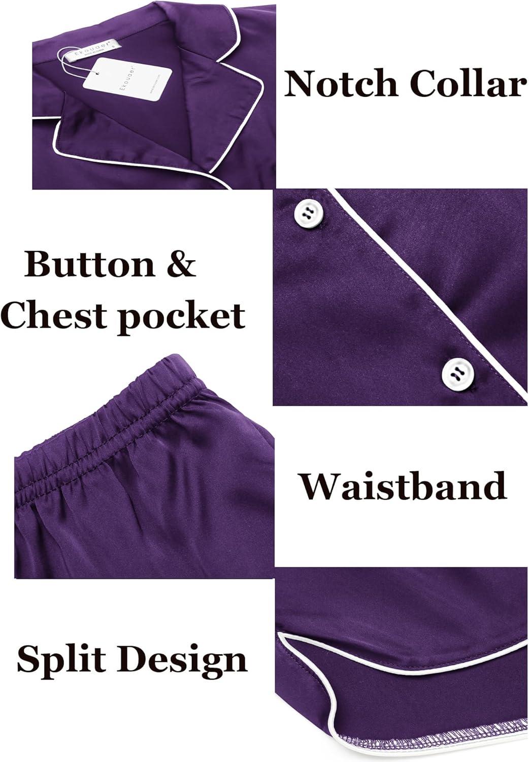 imageEkouaer Womens Silk Satin Pajamas Set Short Sleeve Sleepwear Button Down Loungewear 2 Piece Pjs Shorts Set S5X Plus SizeDark Purple