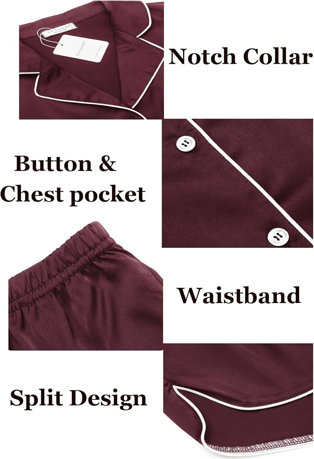 imageEkouaer Womens Silk Satin Pajamas Set Short Sleeve Sleepwear Button Down Loungewear 2 Piece Pjs Shorts Set S5X Plus SizeDark Red