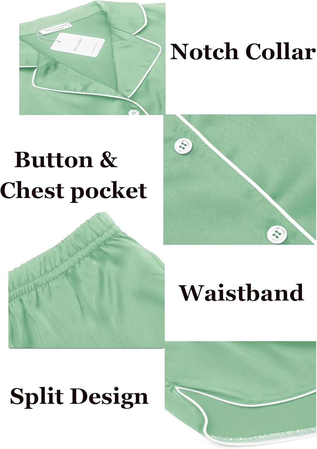 imageEkouaer Womens Silk Satin Pajamas Set Short Sleeve Sleepwear Button Down Loungewear 2 Piece Pjs Shorts Set S5X Plus SizeGrey Green