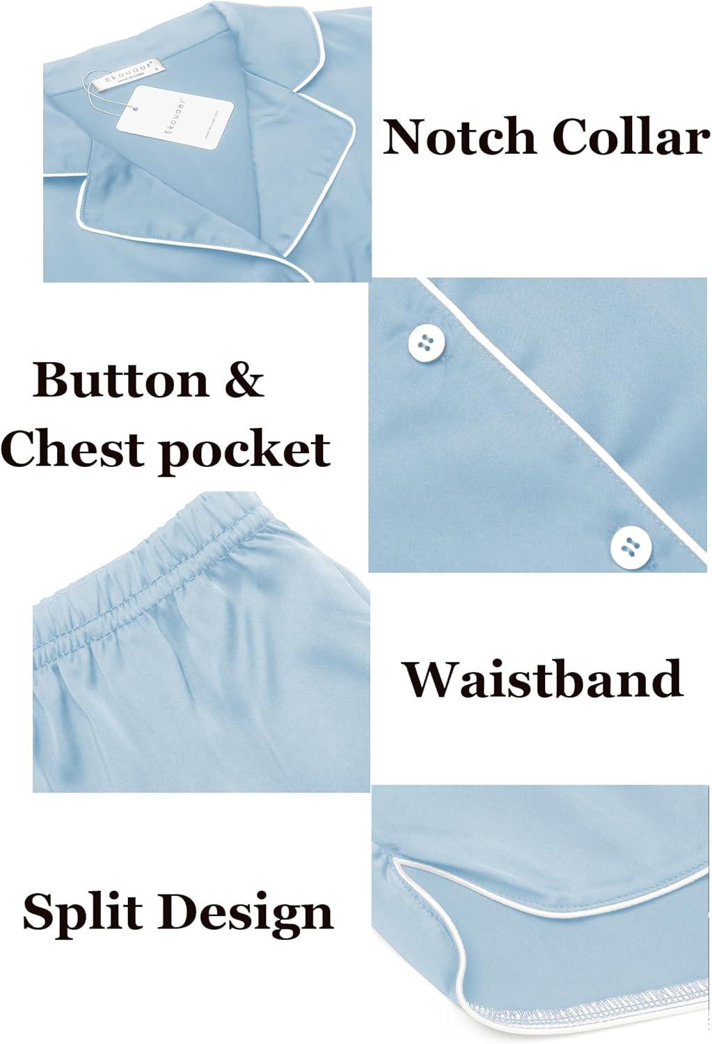 imageEkouaer Womens Silk Satin Pajamas Set Short Sleeve Sleepwear Button Down Loungewear 2 Piece Pjs Shorts Set S5X Plus SizeLight Blue