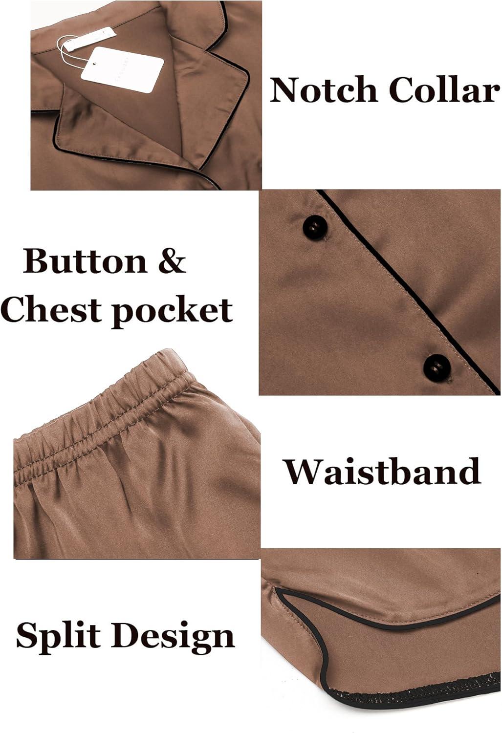 imageEkouaer Womens Silk Satin Pajamas Set Short Sleeve Sleepwear Button Down Loungewear 2 Piece Pjs Shorts Set S5X Plus SizeLight Brown