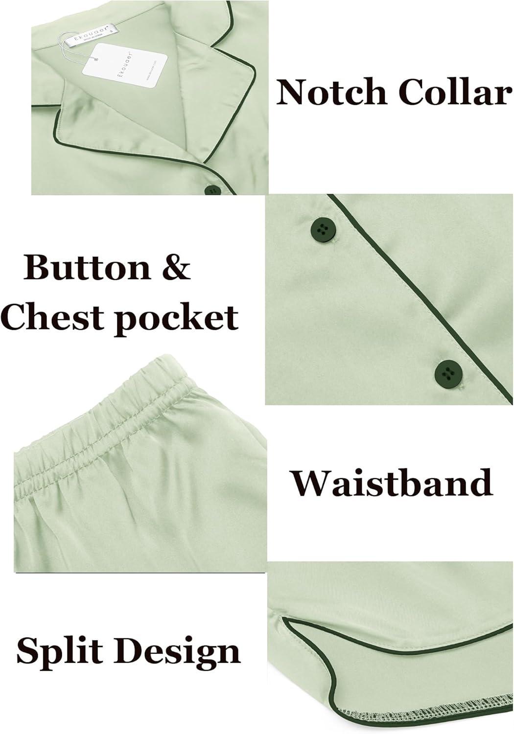 imageEkouaer Womens Silk Satin Pajamas Set Short Sleeve Sleepwear Button Down Loungewear 2 Piece Pjs Shorts Set S5X Plus SizeLight Green