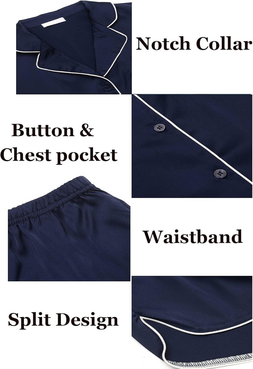 imageEkouaer Womens Silk Satin Pajamas Set Short Sleeve Sleepwear Button Down Loungewear 2 Piece Pjs Shorts Set S5X Plus SizeNavy Blue
